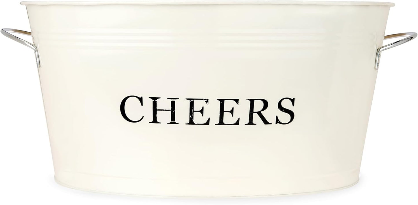 Twine Cheers Beverage Tub, Galvanized Tubs for Entertaining, Drink Buckets for Parties, Large Ice Tub and Gift Basket, Beer Buckets, Cream, 6.3 Gallons Set of 1
