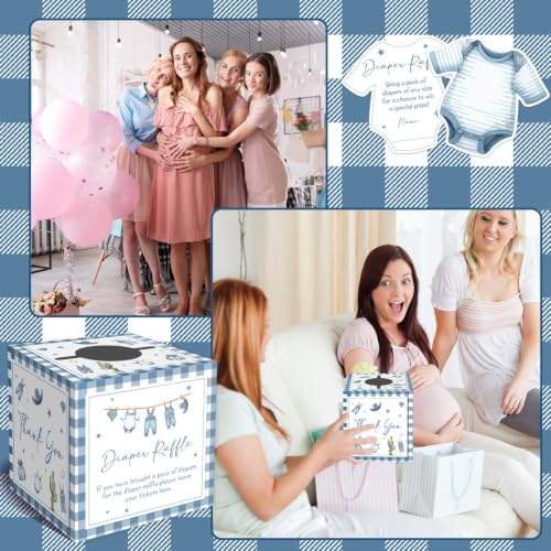 Blue Jean Baby Shower Decorations with Diaper Raffle Box & 50 Cards - Blue