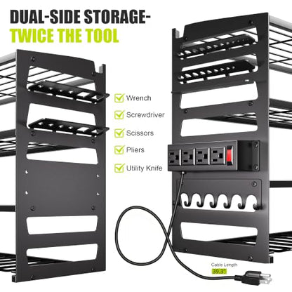 Gotega Heavy Duty Power Tool Wall Mount Organizer Black - 600lb Capacity