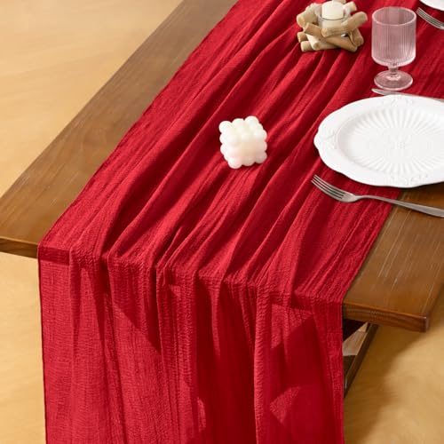 Socomi Red Cheesecloth Table Runner Fall Boho Wedding Party Home Decor - 1 Pack