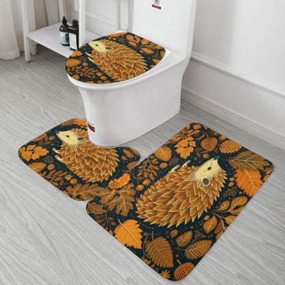Cute Hedgehog Bathroom Rugs Set 3 Piece Floor Mat & Toilet Cover