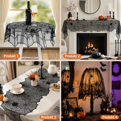 Halloween Indoor Decorations Set with Webs, Bat Stickers & Table Runners