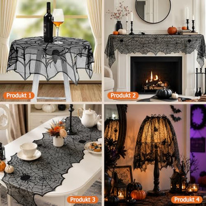 Halloween Indoor Decorations Set with Webs, Bat Stickers & Table Runners