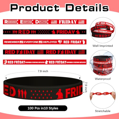 Red Friday Wristbands 50 Pcs Remember Everyone Deployed Support Bracelets - Variation of THIS listing