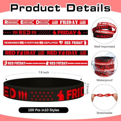 Red Friday Wristbands 50 Pcs Remember Everyone Deployed Support Bracelets - Variation of THIS listing