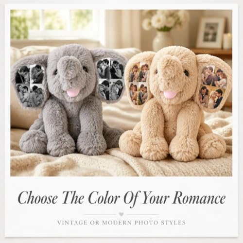 Personalized Photo Elephant Stuffed Animal with Hidden Ear Pictures - Style 95
