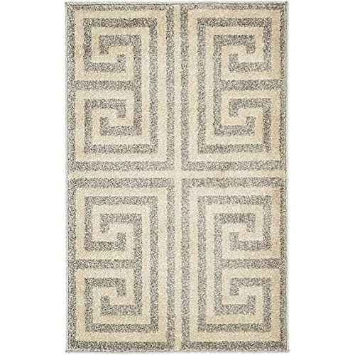 Unique Loom Athens Collection Classic Geometric Modern Border Design Area Rug, 2 ft x 3 ft, Gray/Beige