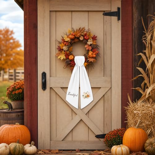 Thankful Fall Wreath Sash Set - Embroidered Pumpkin & Floral Decor - Multiple Sizes