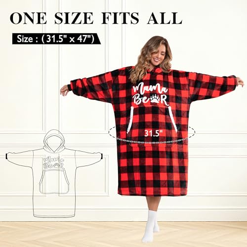 Wearable Blanket Hoodie for Mom Wife - Red & Black, Gift for Women