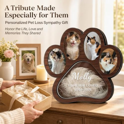 Walnut Personalized Wooden Pet Memorial Shadow Box for Pet Hair & Keepsakes