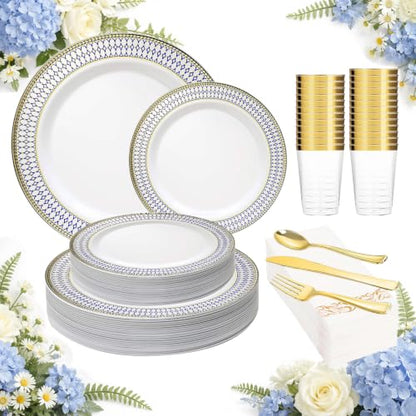 Heavy Duty Disposable Plastic Plates Set 175pcs for Parties & Events - B