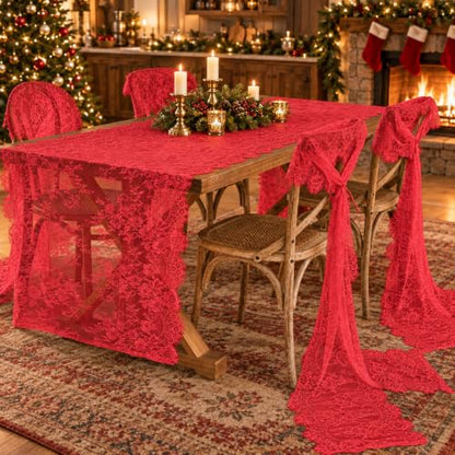 6 Pack Red Lace Table Runners 30x120 Inch for Christmas Holiday Decor