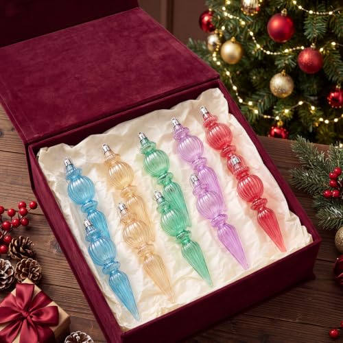 Pastel Crystal Finial Ornaments for Christmas Tree - Classic Style, 6.6 In, 12 Pcs