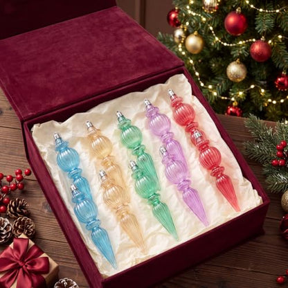 Pastel Crystal Finial Ornaments for Christmas Tree - Classic Style, 6.6 In, 12 Pcs