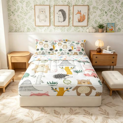 Feelyou Cartoon Animal Zipper Bedding Set Twin Size White Yellow Pink