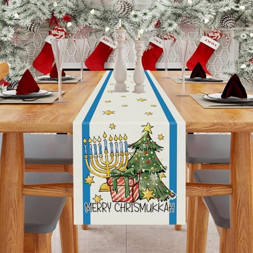 Jewish Christmas Table Runner Menorah Star of David Hanukkah Holiday Decor 13x36 Inch