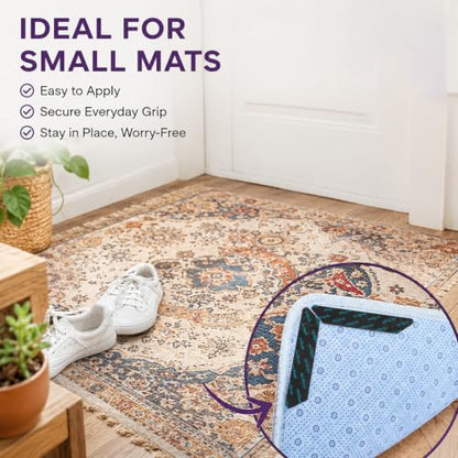 8 Pack Washable Rug Grip Tape - Reusable Double-Sided Carpet Non-Slip Tape for Hardwood & Tile Floors