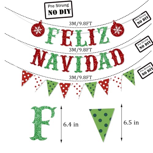 Pre-Strung Feliz Navidad Christmas Banner and Flag Garland Set