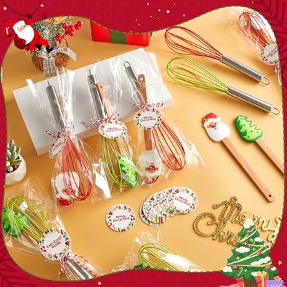 12 Sets Christmas Baking Supplies Gift Set - Stainless Steel Whisk & Silicone Spatula with Cards & Ribbons