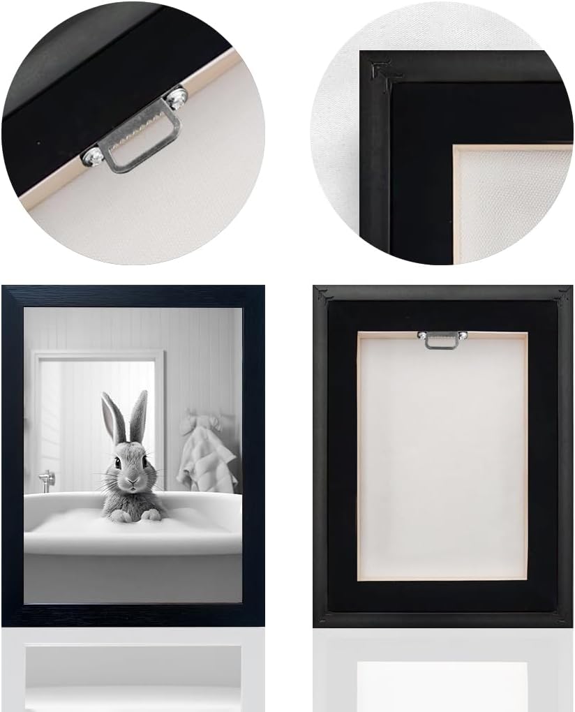 Regine Switzerland Kids Bathroom Decor - Cute Black and White Animal Canvas Art | Funny Rabbit in Bathtub