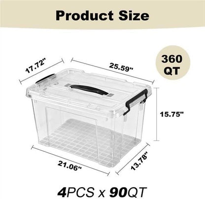 360 QT Clear Storage Bins - Heavy-Duty Stackable Organizers with Lids | BPA-Free, 4 Pack for Home & Office