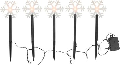 Uonlytech Christmas Snowflake Garden Lights - 5 Pack Battery Operated Waterproof Decor for Patio & Yard