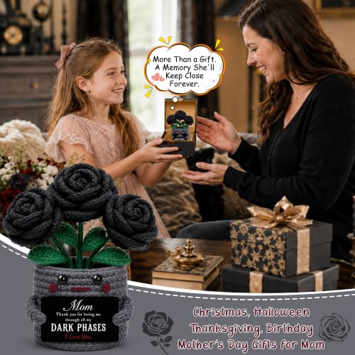 Crochet Black Rose Gift Basket for Mom - Halloween, Birthday, Mom Variation