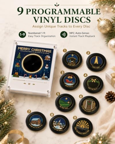 Let It Spin Christmas Vinyl Record Player Fridge Magnet with LED Personalized Music Box - Variation #1