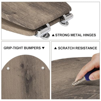 Round Toilet Seat Molded Wood Quiet Close Bathroom Seat