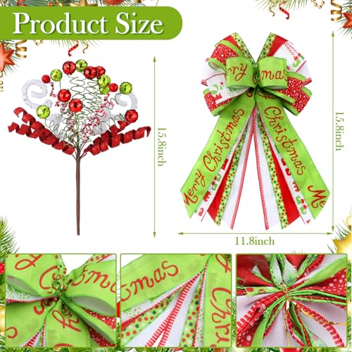 Christmas Tree Topper Bow - Large Red & Green Holiday Decoration, Ball Variation