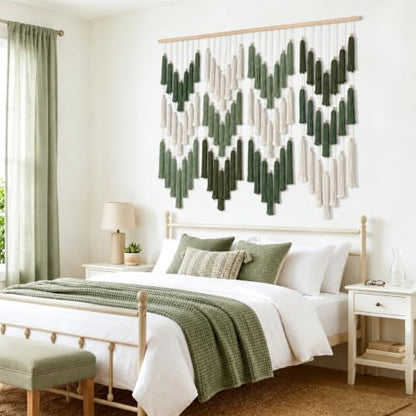 Large Green Dip-Dyed Bohemian Macrame Wall Hanging Tapestry - Handmade Home Decor