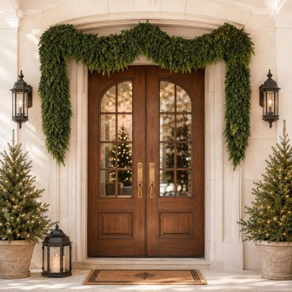 6FT Christmas Garland with Real Touch Cedar for Mantle & Porch - 2 Pack