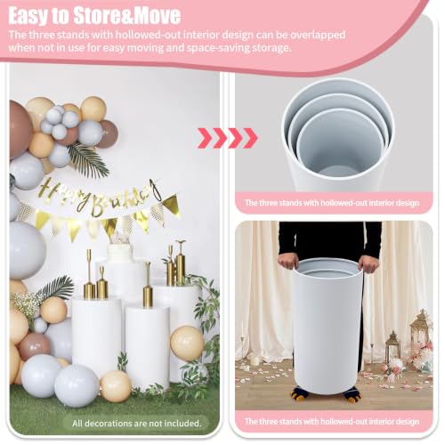 3-Piece Metal Cake Display Stands for Party and Events, White Pedestals