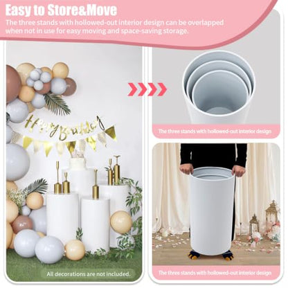 3-Piece Metal Cake Display Stands for Party and Events, White Pedestals