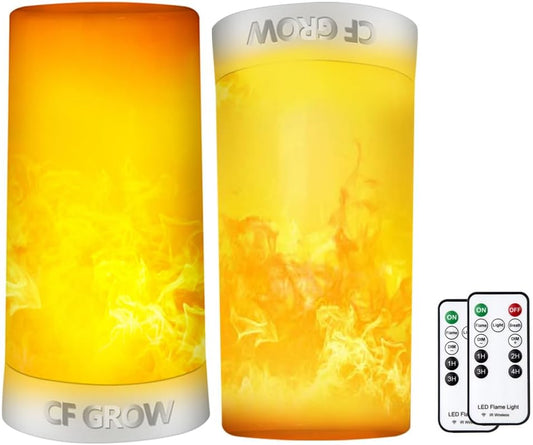 Skiennix LED Flame Effect Fireplace Light - Remote & Timer, USB Rechargeable Flameless Candle - 2 PCS