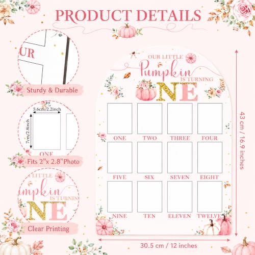 Pink Pumpkin First Year Photo Board - 1st Birthday Keepsake Decor