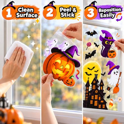 Halloween Window Clings Decorations with Ghost Pumpkin Bat - Halloween