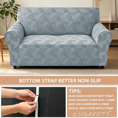 Stretch Couch Cover for 2 Cushion Loveseat - Light Grey, Geometrical Jacquard, Medium (55-69")