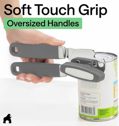 GORILLA GRIP Heavy Duty Can Opener - Stainless Steel, Comfortable Handle, Oversized Knob | Gray