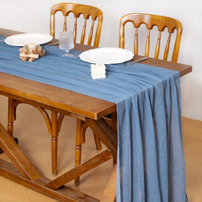 Socomi Dusty Blue Summer Gauze Cheesecloth Table Runner 120 Inch - Pack of 6
