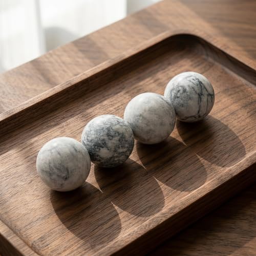 4pcs Marble Look Decorative Stone Spheres for Home & Office Bowls - Natural Texture