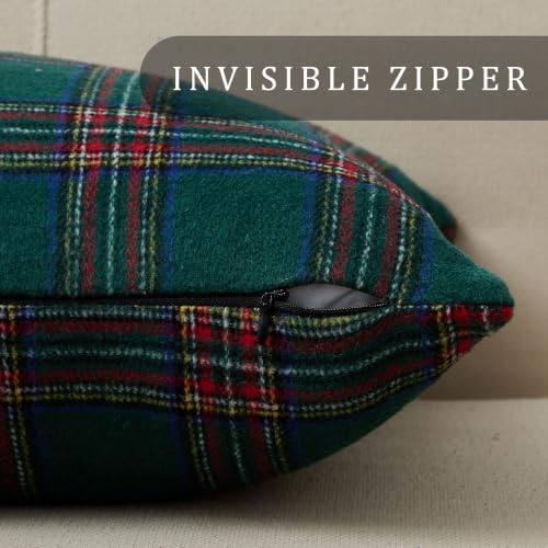 Christmas Plaid Pillow Covers Set - Green 18x18 Inches, Pack of 2