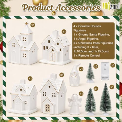 Ceramic Christmas Village Set with Lights and Figurines - Indoor Holiday Decor