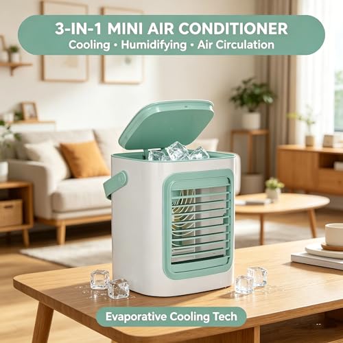 Mini Air Conditioner Blue Portable Evaporative Cooler with 3 Speeds