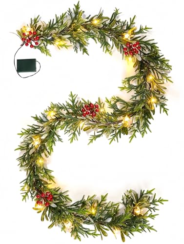 6FT Pre-Lit Christmas Garland with Lights - Battery Operated, Warm White LED, Timer