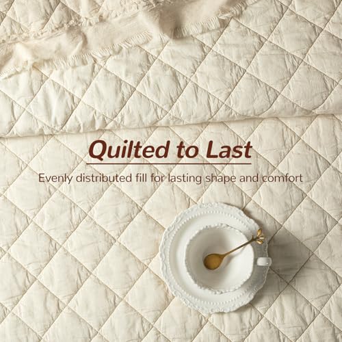 King Size Linen Quilt Set with Cotton Back & Diamond Stitch - Flax & Cotton Bedding