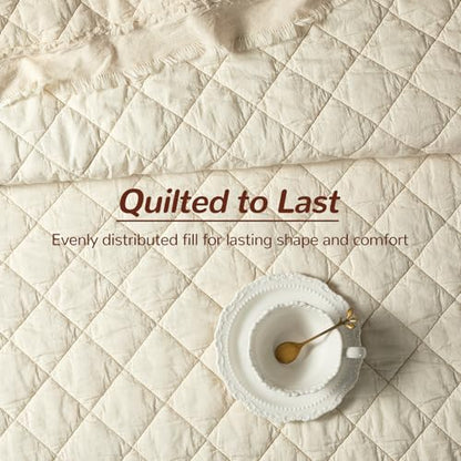 King Size Linen Quilt Set with Cotton Back & Diamond Stitch - Flax & Cotton Bedding