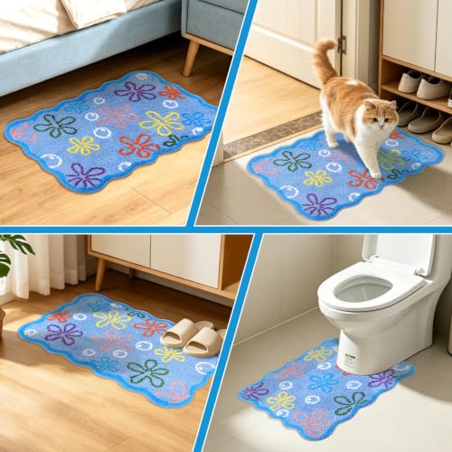 Cartoon Bubble Bath Rug Set Non-Slip Floral Bathroom Mat - Blue