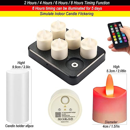 Rechargeable Flameless Tea Lights with Remote & Charging Base - RGB 6PCS