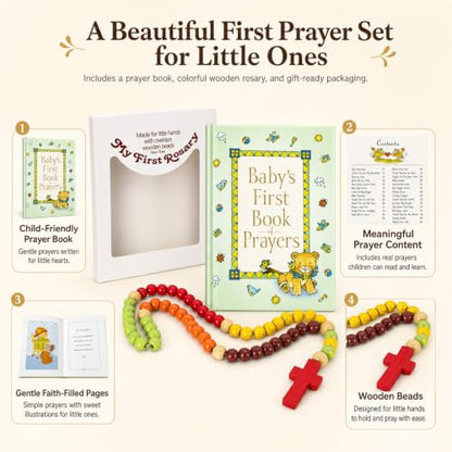 Baby Baptism Gift Set with First Rosary and Prayer Book - Keepsake Religious Gift